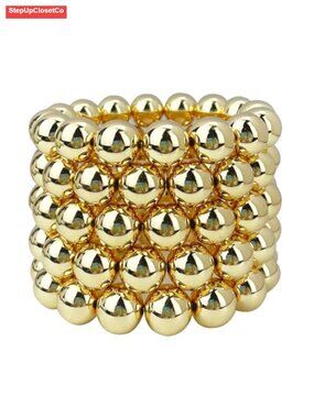 Gold Plated Beaded Stretch Stackable Bracelets Dainty Letter Jewelry for Women